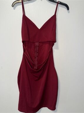 Windsor Burgundy Cowl-Back Mini Dress